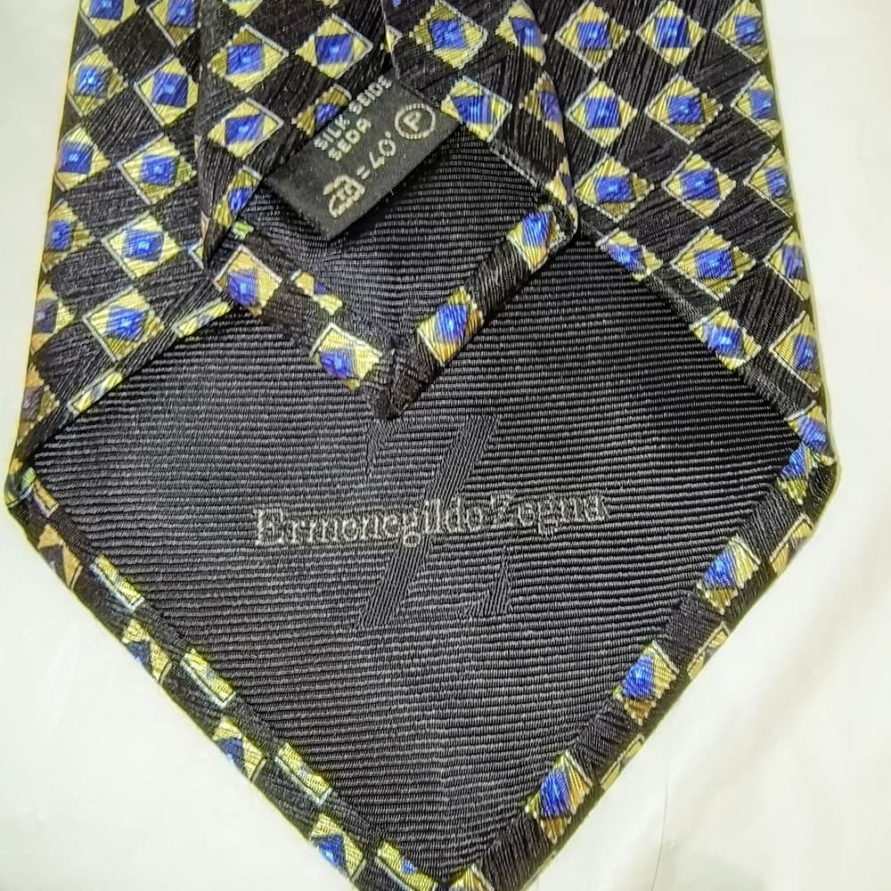 ZEGNA - 2 Ermenegildo Zenga Men's Ties - 1 Black & Blue and 1 Yellow - Thumbnail 4