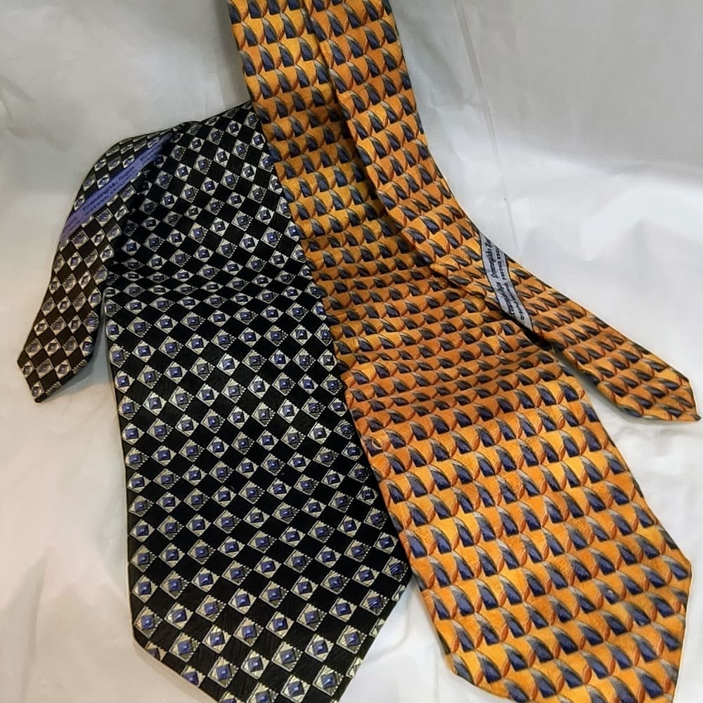 ZEGNA - 2 Ermenegildo Zenga Men's Ties - 1 Black & Blue and 1 Yellow - Thumbnail 7