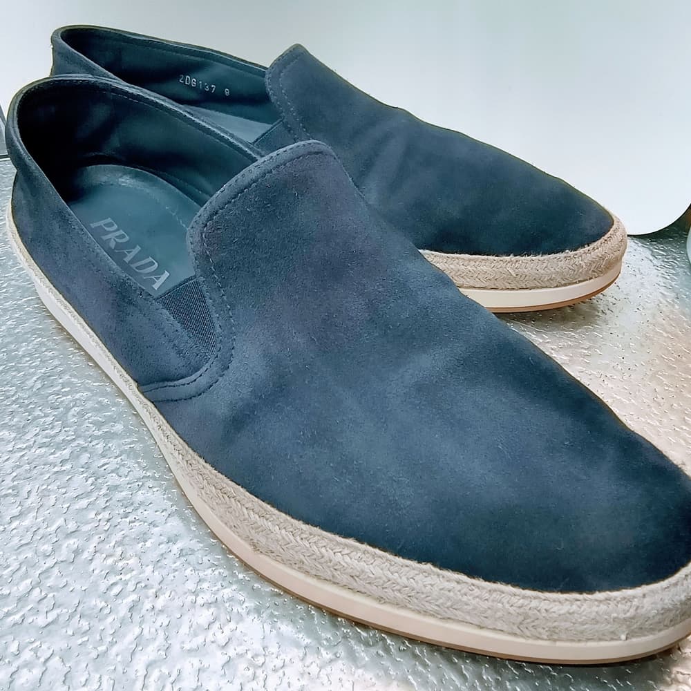 PRADA Men's Navy Blue Suede Espadrille Slip On Sneakers, Size 9 - Thumbnail 14