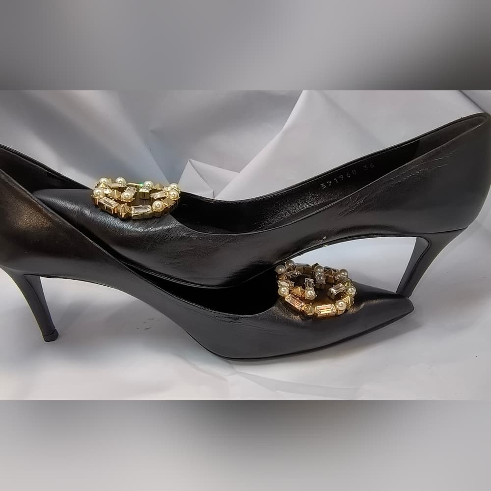 GUCCI Black Heels with Gold & Crystal Accents, Size 36 - Thumbnail 6
