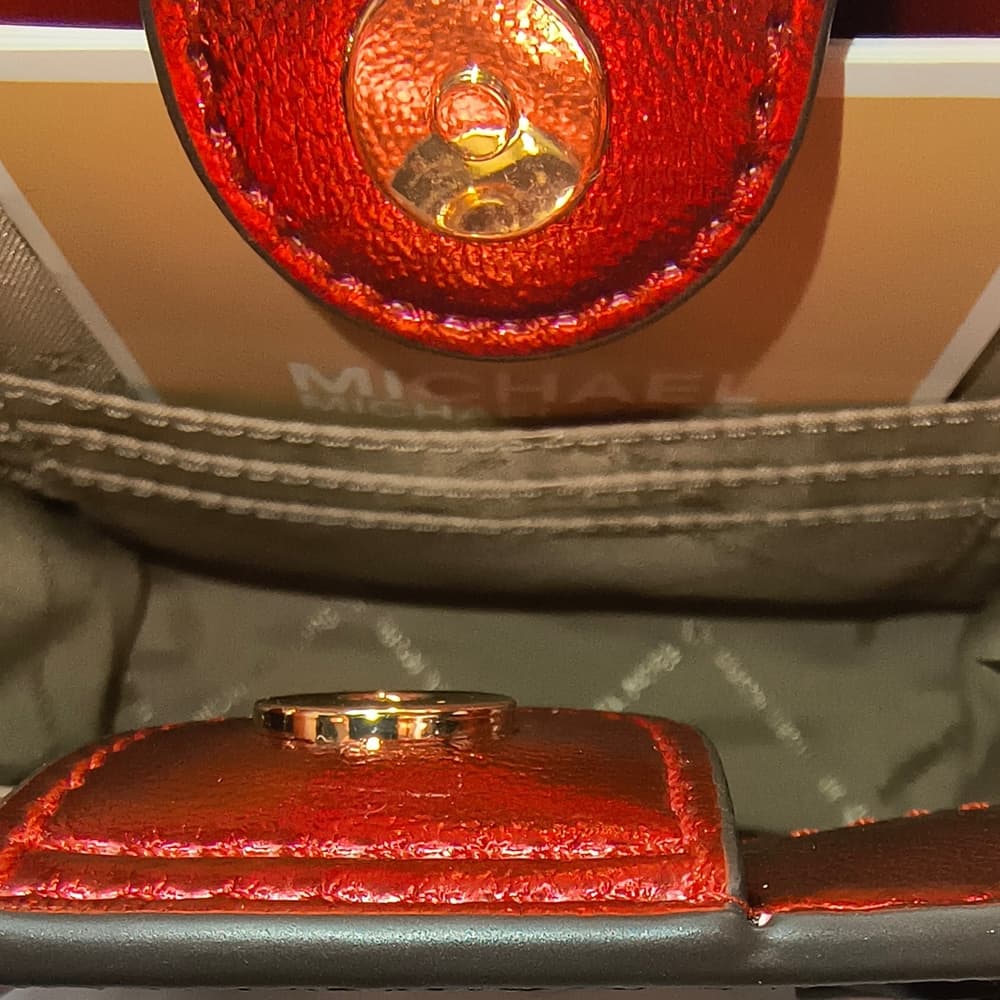 MICHAEL KORS Mercer Extra-Small Signature Logo Crossbody Bag in Metallic Red - Thumbnail 9
