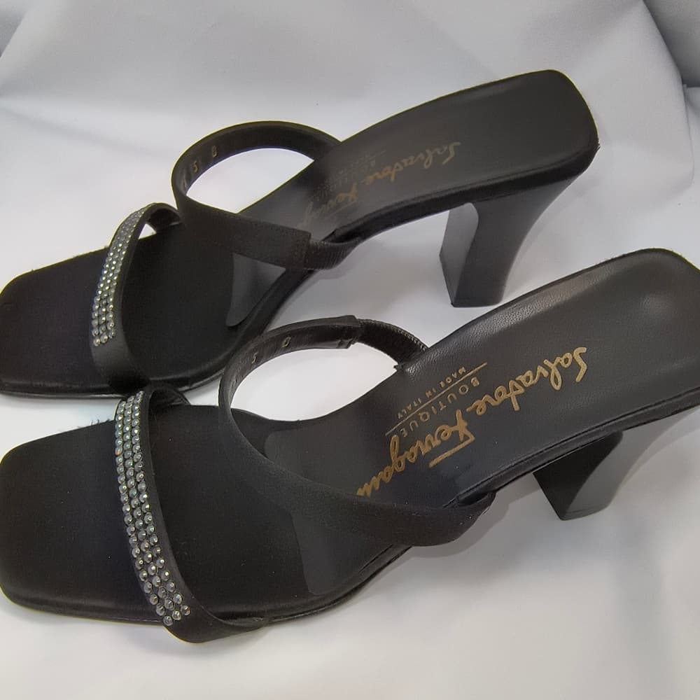 FERRAGAMO - Salvatore Ferragamo Satin & Crystal-Embellished Block Heel Sandals - Thumbnail 2