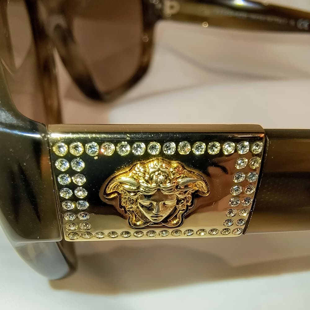 VERSACE Women's Tortoiseshell Sunglasses with Gold & Rhinestone Accents - Thumbnail 5