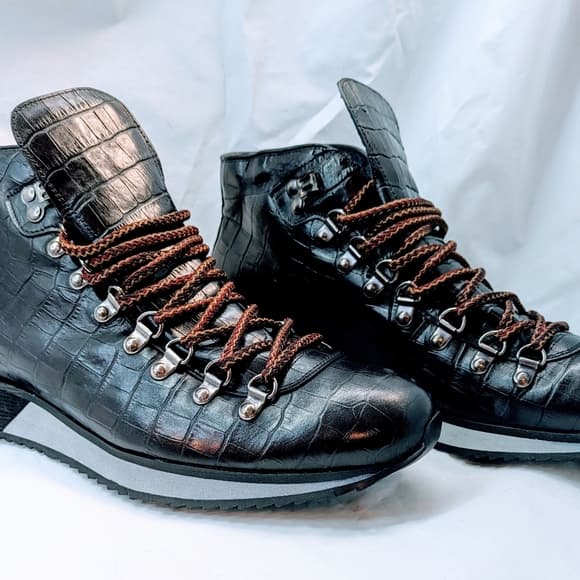 PRADA NEW Men's Black Crocodile Pattern Hiking Boots, Size 43 - Thumbnail 15
