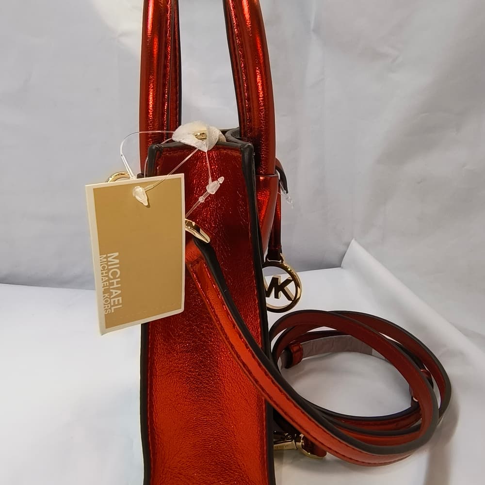 MICHAEL KORS Mercer Extra-Small Signature Logo Crossbody Bag in Metallic Red - Thumbnail 5