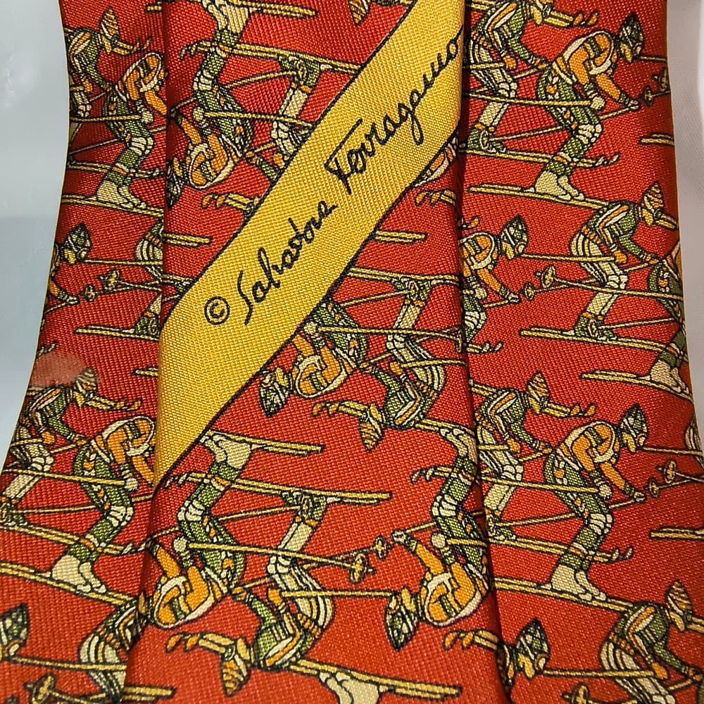 FERRAGAMO - 2 Red / Brown Patterned Salvatore Ferragamo Ties Bundle - Thumbnail 5