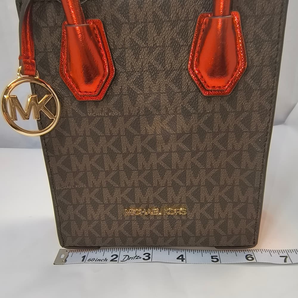 MICHAEL KORS Mercer Extra-Small Signature Logo Crossbody Bag in Metallic Red - Thumbnail 10