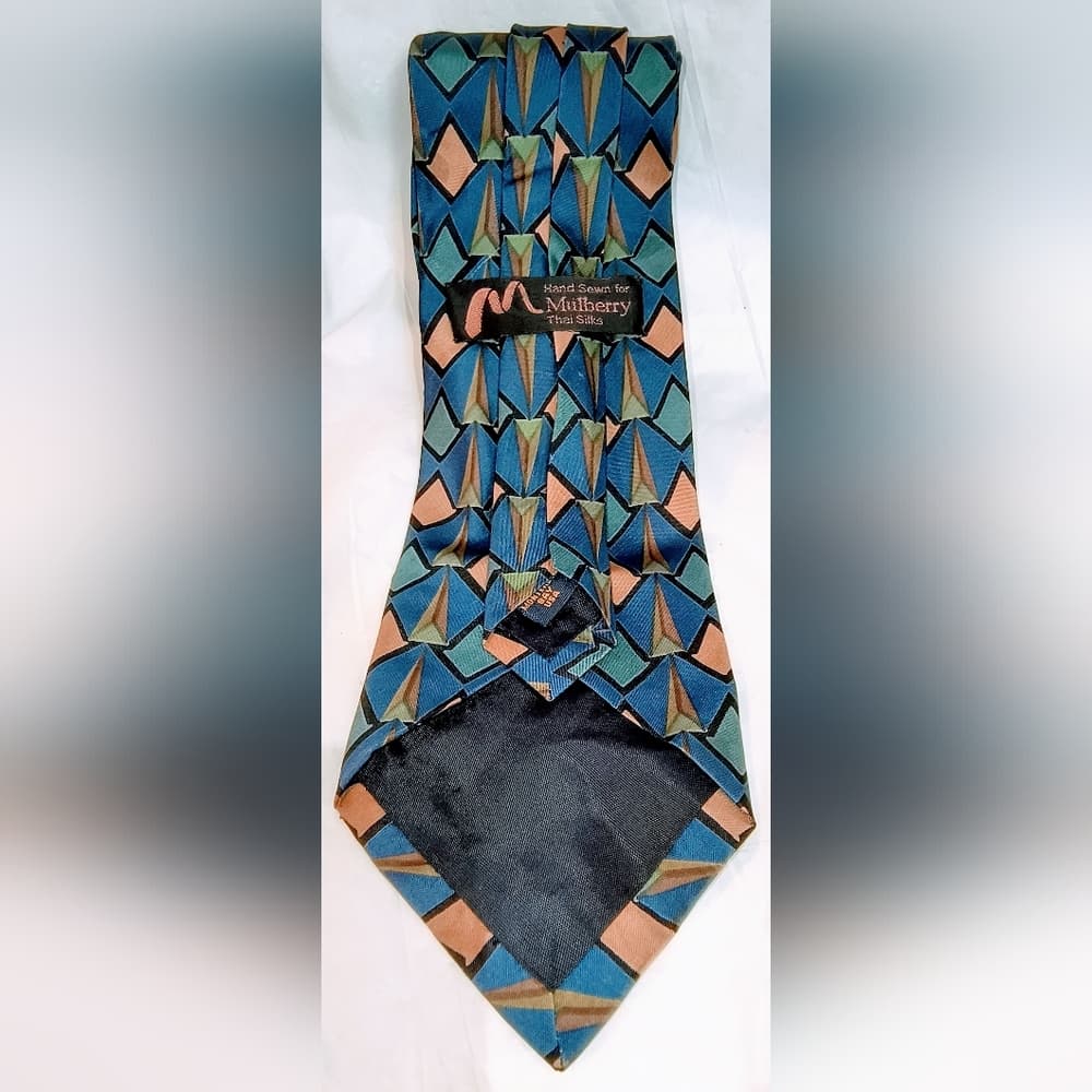 MULBERRY - 2 Mulberry Geometric Pattern Ties & 1 Thai Silk Tie Bundle - Thumbnail 6