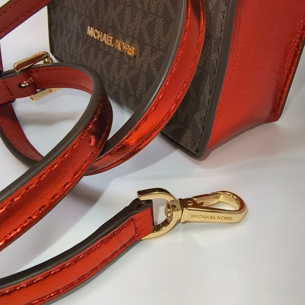 MICHAEL KORS Mercer Extra-Small Signature Logo Crossbody Bag in Metallic Red - Thumbnail 16