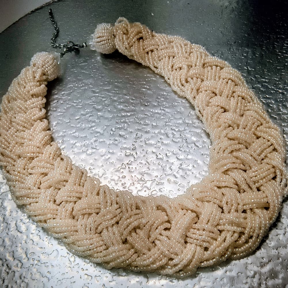 Vintage Braided Cream Beaded Necklace