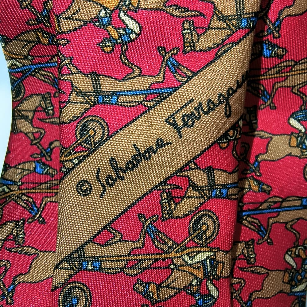 FERRAGAMO - 2 Red / Brown Patterned Salvatore Ferragamo Ties Bundle - Thumbnail 6