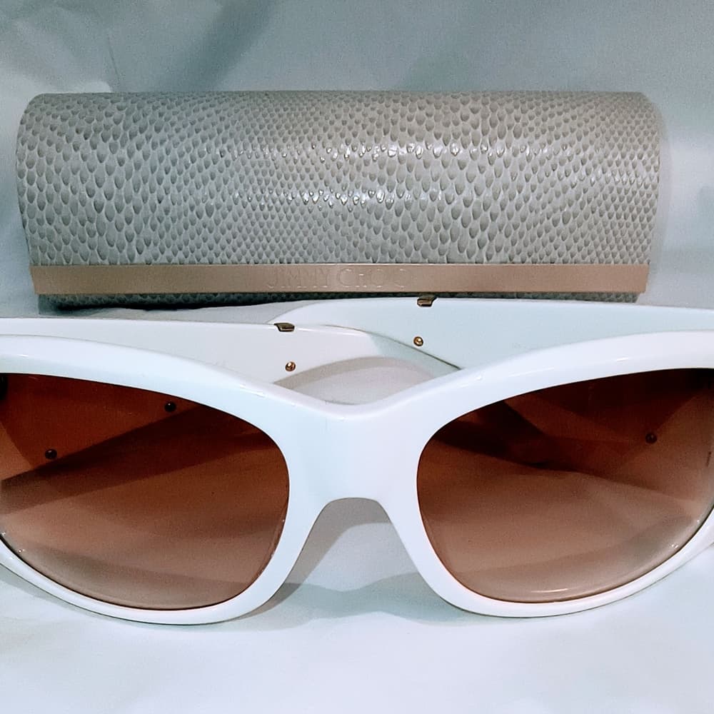 JIMMY CHOO White Sunglasses with Gold & Snakeskin Pattern Accent and with Case - Thumbnail 6