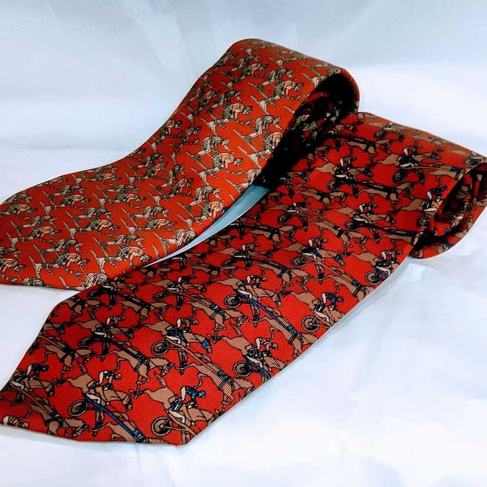 FERRAGAMO - 2 Red / Brown Patterned Salvatore Ferragamo Ties Bundle - Thumbnail 7