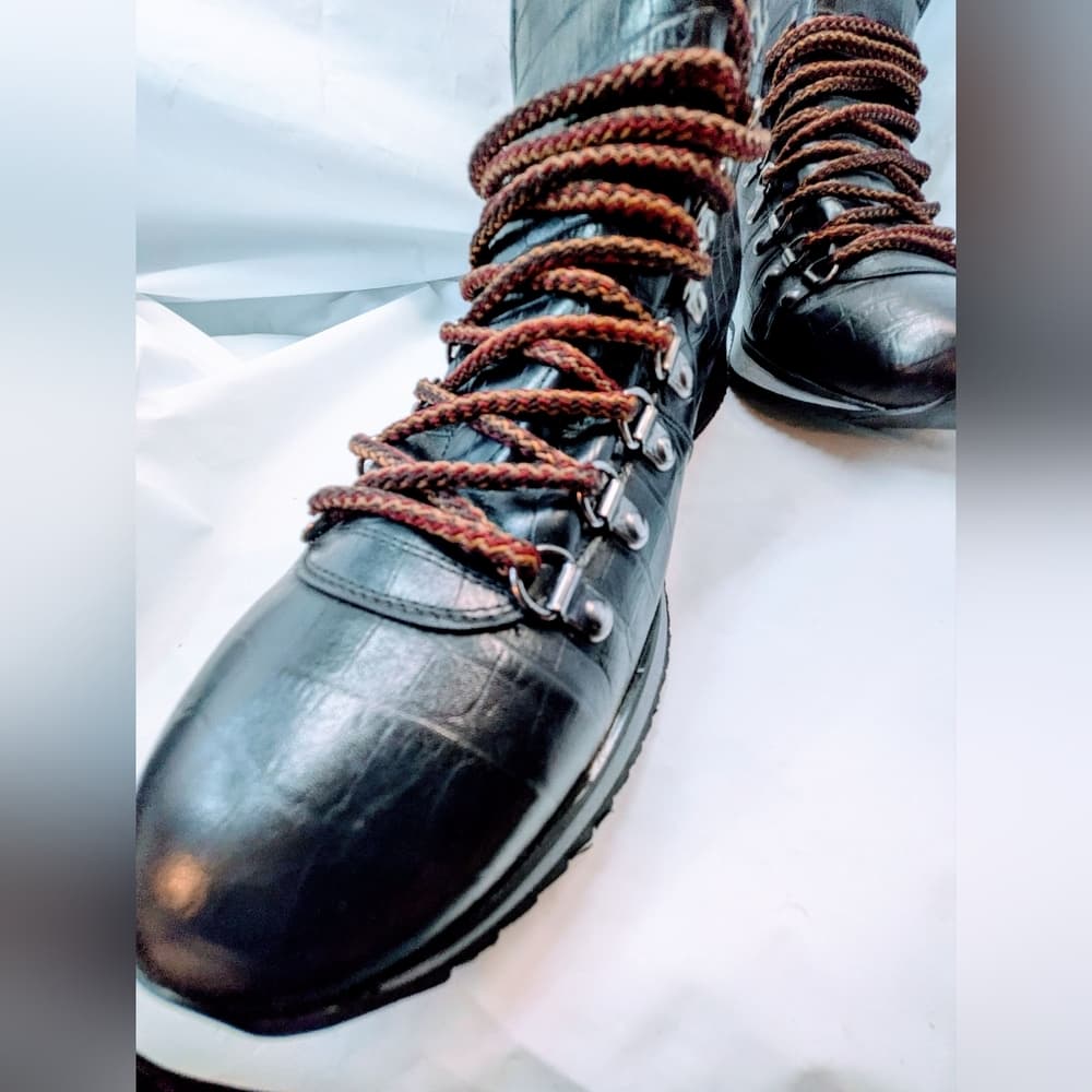 PRADA NEW Men's Black Crocodile Pattern Hiking Boots, Size 43 - Thumbnail 9