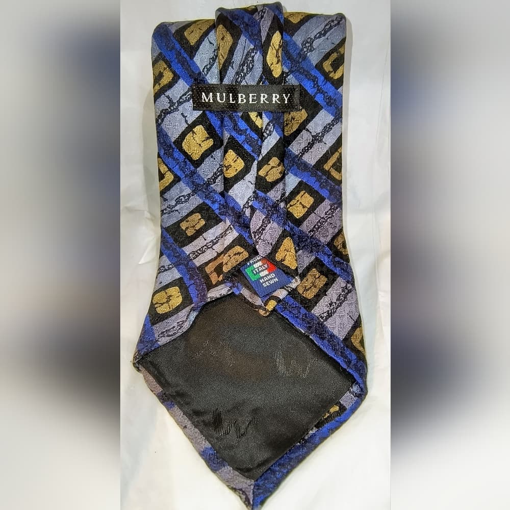 MULBERRY - 2 Mulberry Geometric Pattern Ties & 1 Thai Silk Tie Bundle - Thumbnail 4