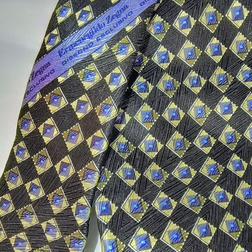 ZEGNA - 2 Ermenegildo Zenga Men's Ties - 1 Black & Blue and 1 Yellow - Thumbnail 5