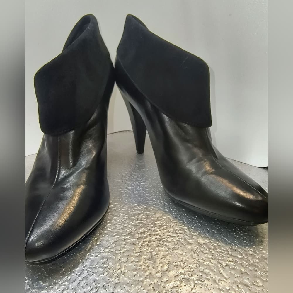 COACH Annika Heeled Ankle Bootie in Black Leather with a Suede Fold-Over Cuff - Thumbnail 10
