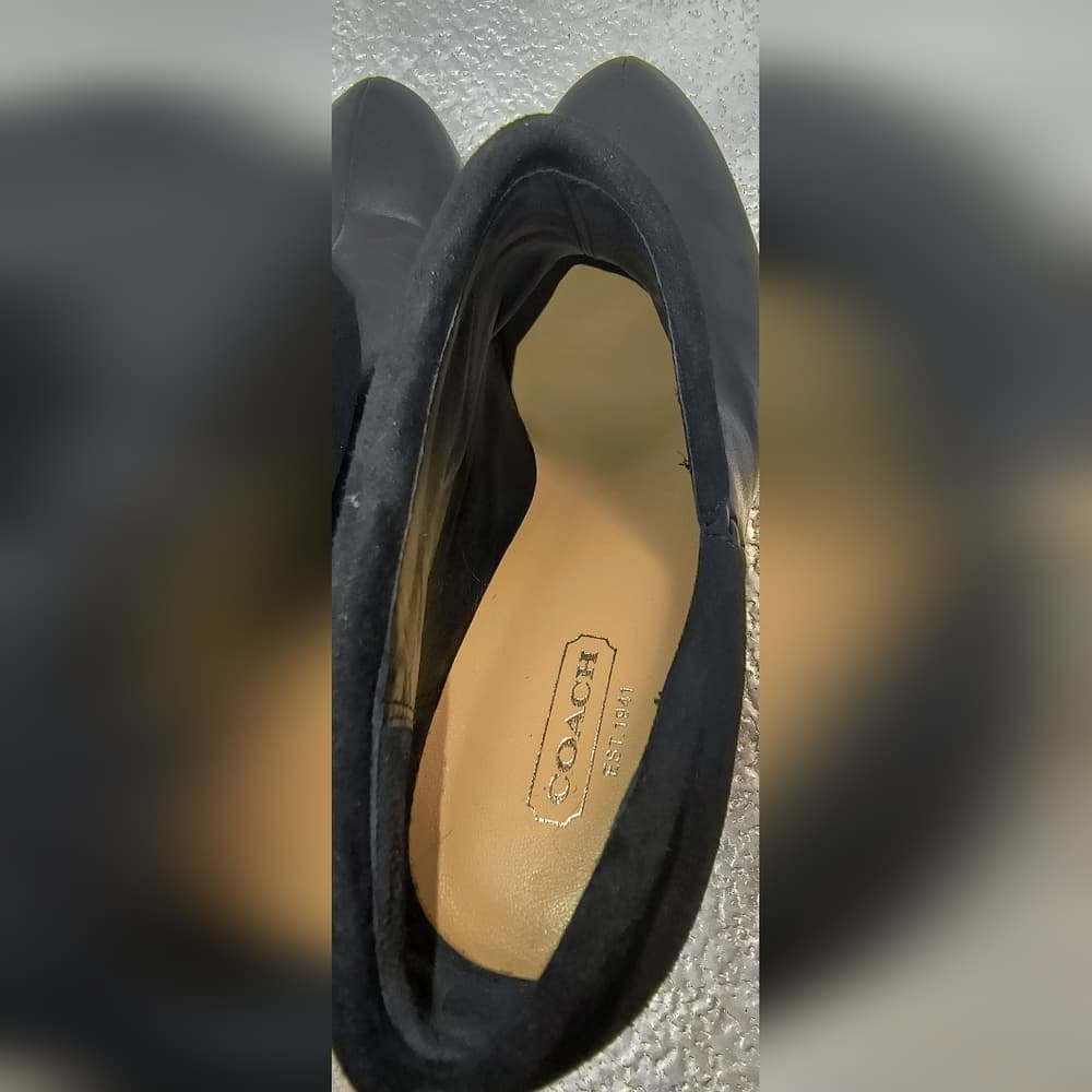 COACH Annika Heeled Ankle Bootie in Black Leather with a Suede Fold-Over Cuff - Thumbnail 2