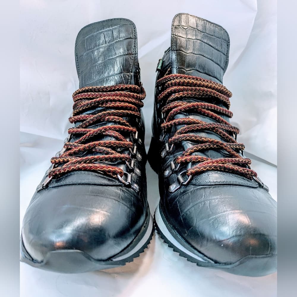 PRADA NEW Men's Black Crocodile Pattern Hiking Boots, Size 43 - Thumbnail 10