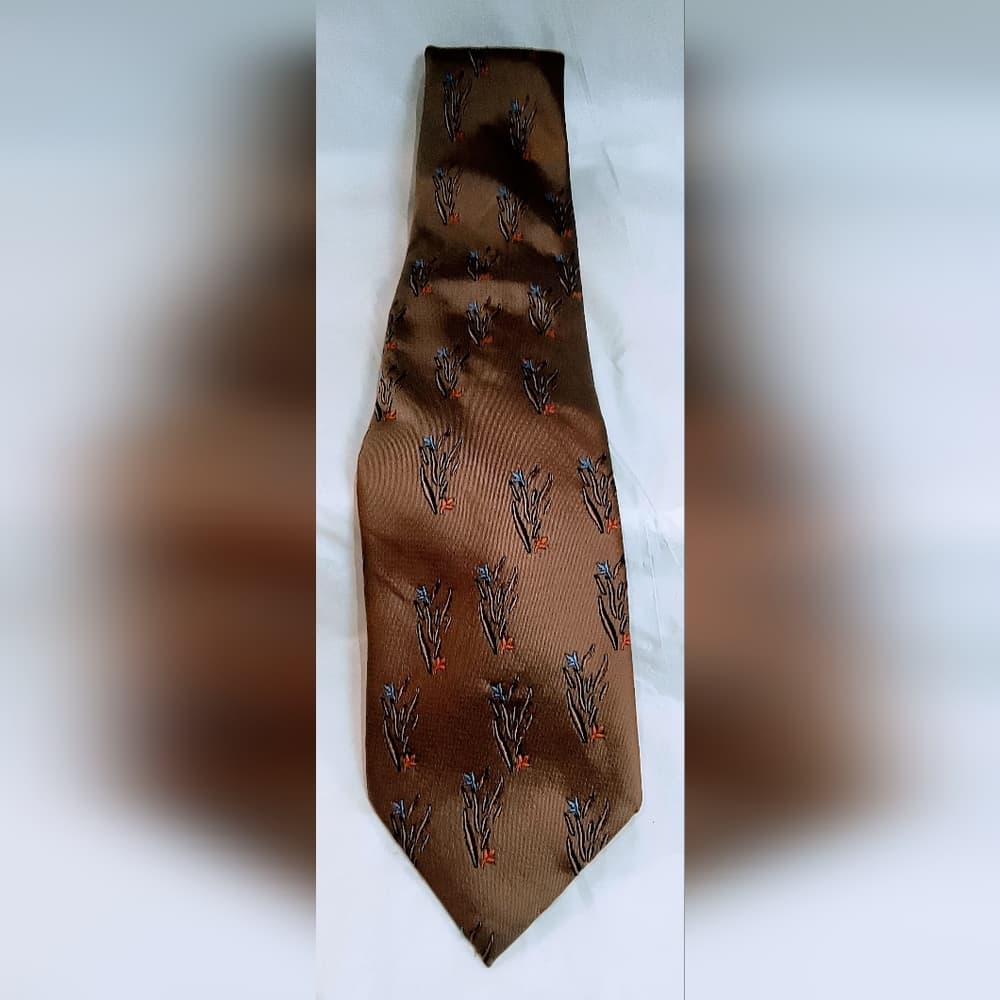 BVLGARI Collection Vintage Tan Tie with Blue and Orange Floral Design
