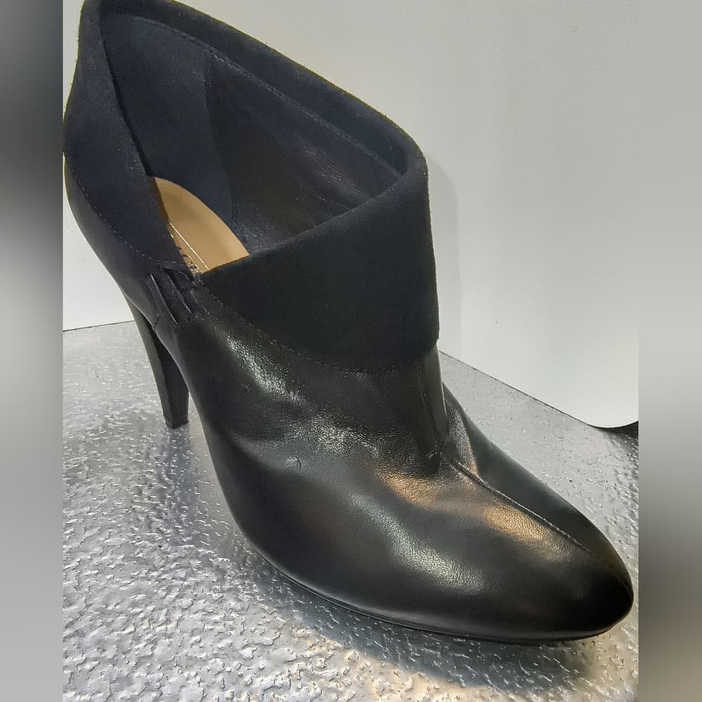 COACH Annika Heeled Ankle Bootie in Black Leather with a Suede Fold-Over Cuff - Thumbnail 8