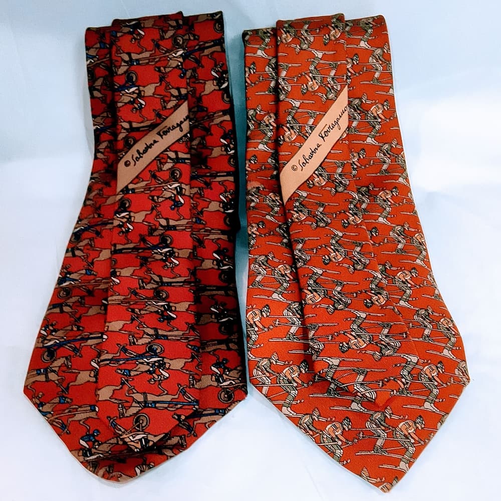 FERRAGAMO - 2 Red / Brown Patterned Salvatore Ferragamo Ties Bundle - Thumbnail 4