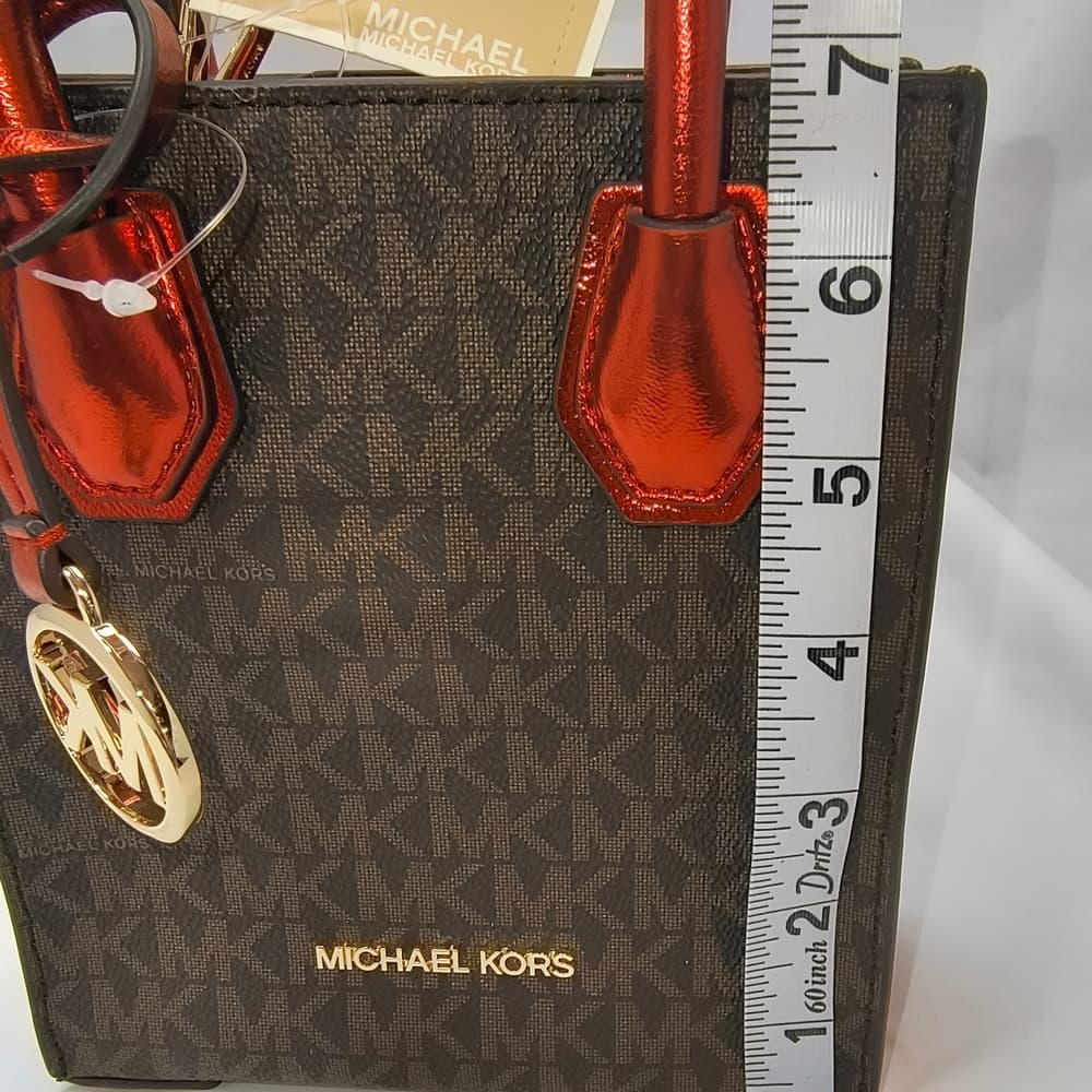 MICHAEL KORS Mercer Extra-Small Signature Logo Crossbody Bag in Metallic Red - Thumbnail 11