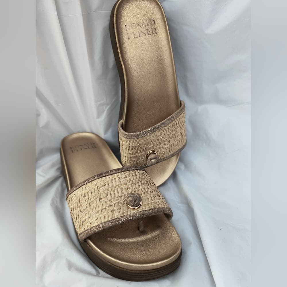 Donald J. Pliner Women's Gold and Tan Slide Sandals, Size 6.5 - Thumbnail 7
