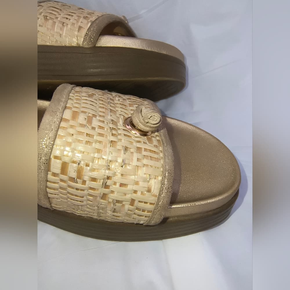 Donald J. Pliner Women's Gold and Tan Slide Sandals, Size 6.5 - Thumbnail 2