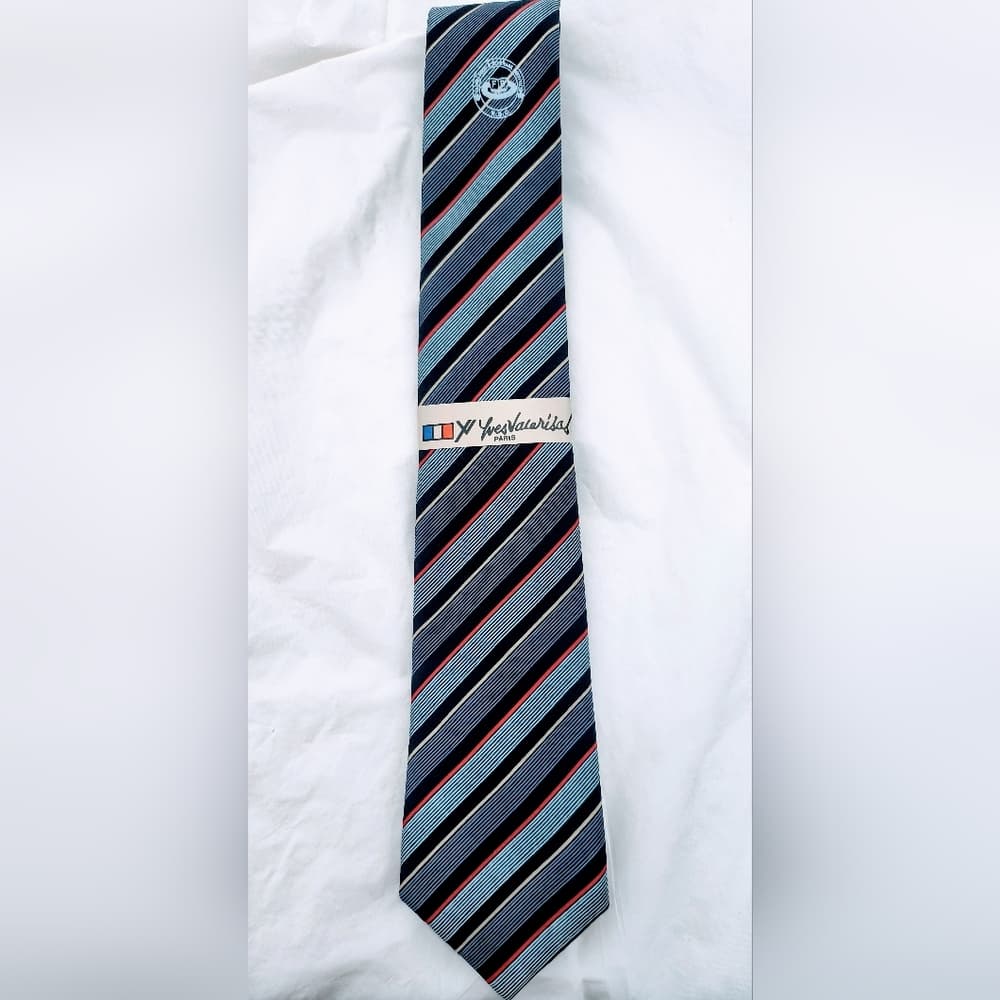 Yves Vacarisas Striped Tie - Blue and Red - Thumbnail 4