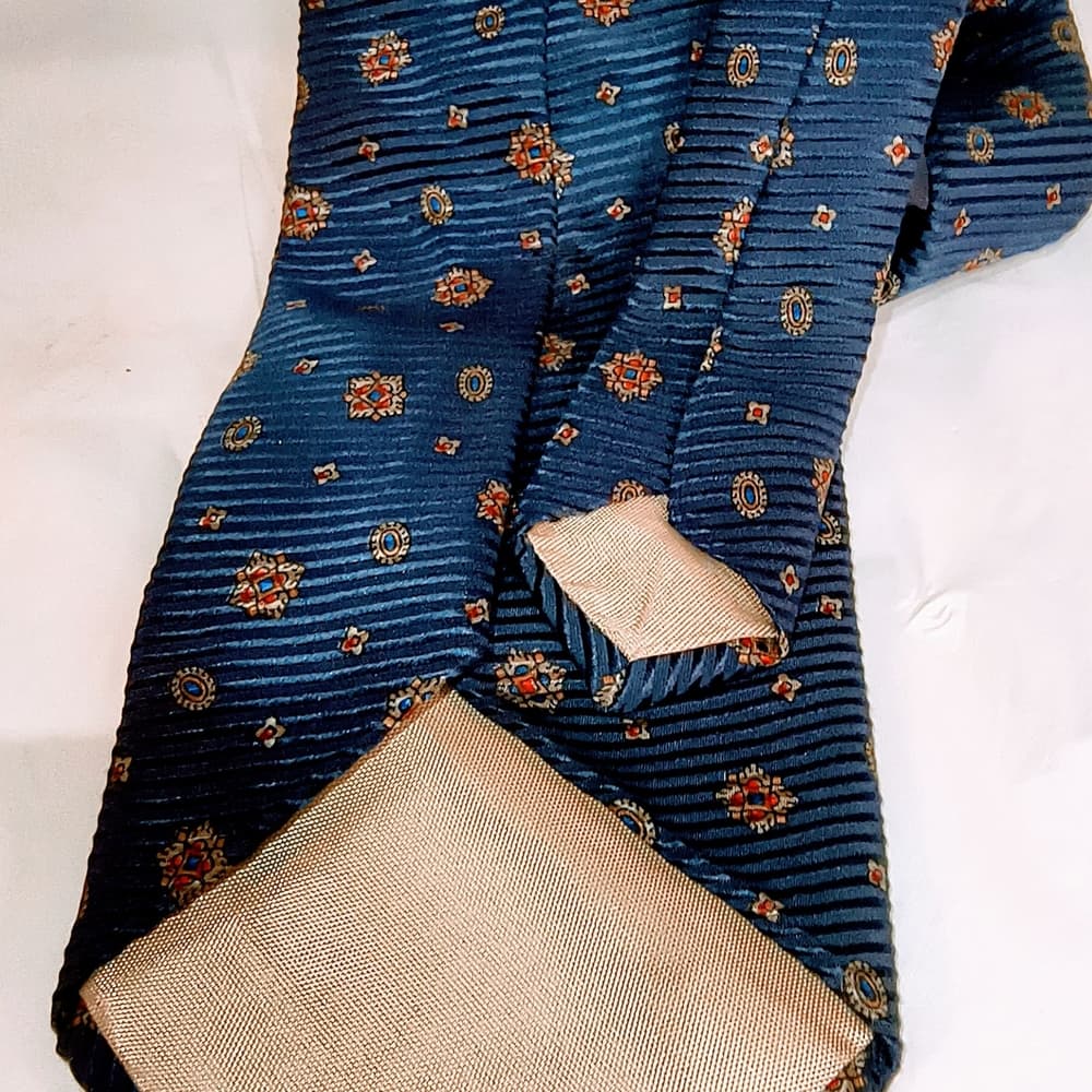 BALMAIN - 2 Pierre Balmain Blue Italian Silk Ties with Paisley & Floral Patterns - Thumbnail 2