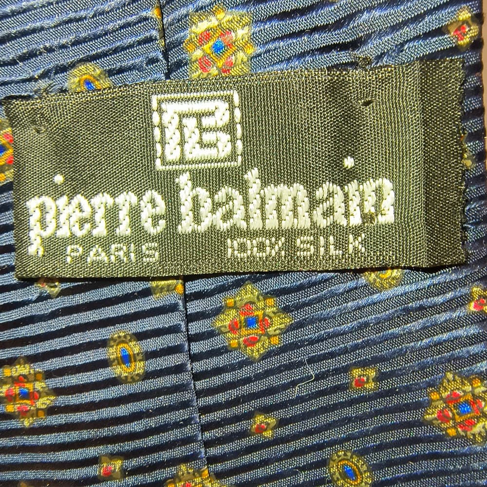 BALMAIN - 2 Pierre Balmain Blue Italian Silk Ties with Paisley & Floral Patterns - Thumbnail 3