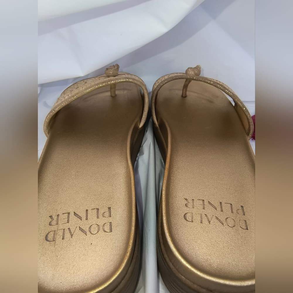 Donald J. Pliner Women's Gold and Tan Slide Sandals, Size 6.5 - Thumbnail 4