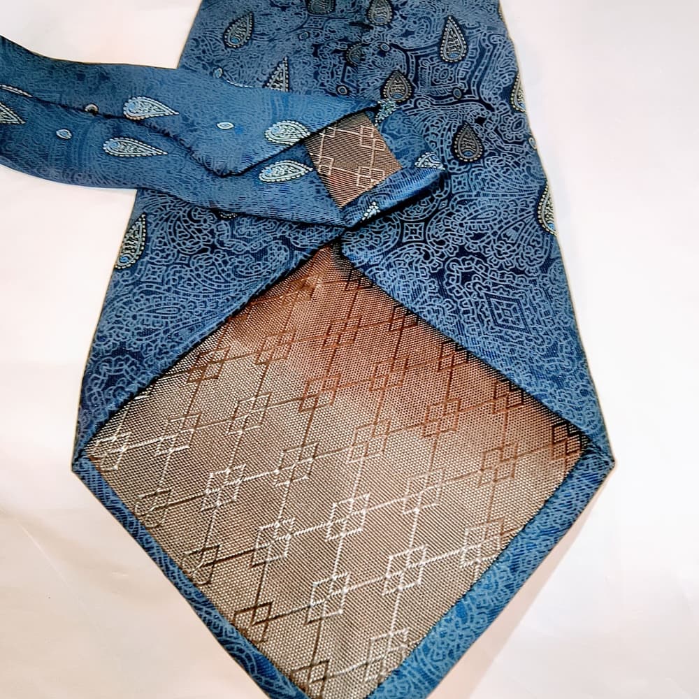 BALMAIN - 2 Pierre Balmain Blue Italian Silk Ties with Paisley & Floral Patterns - Thumbnail 4