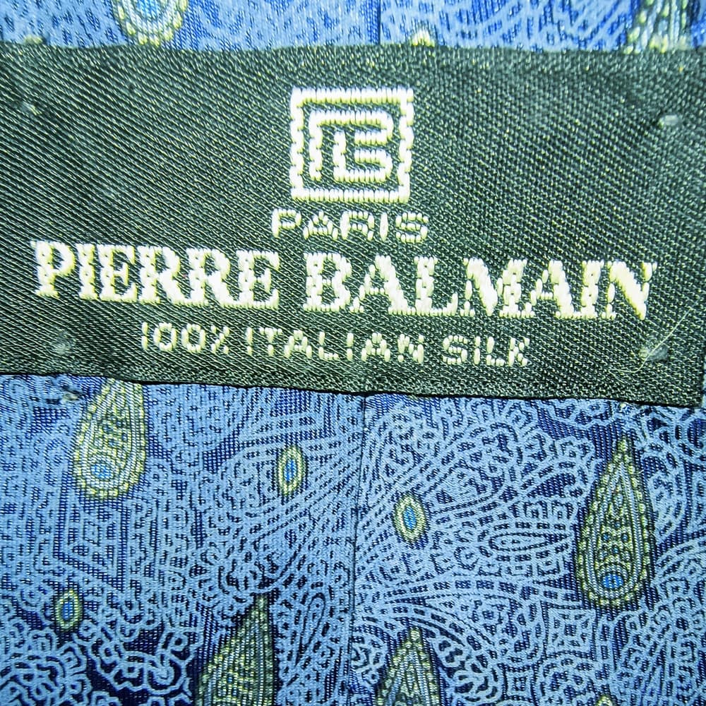 BALMAIN - 2 Pierre Balmain Blue Italian Silk Ties with Paisley & Floral Patterns - Thumbnail 5
