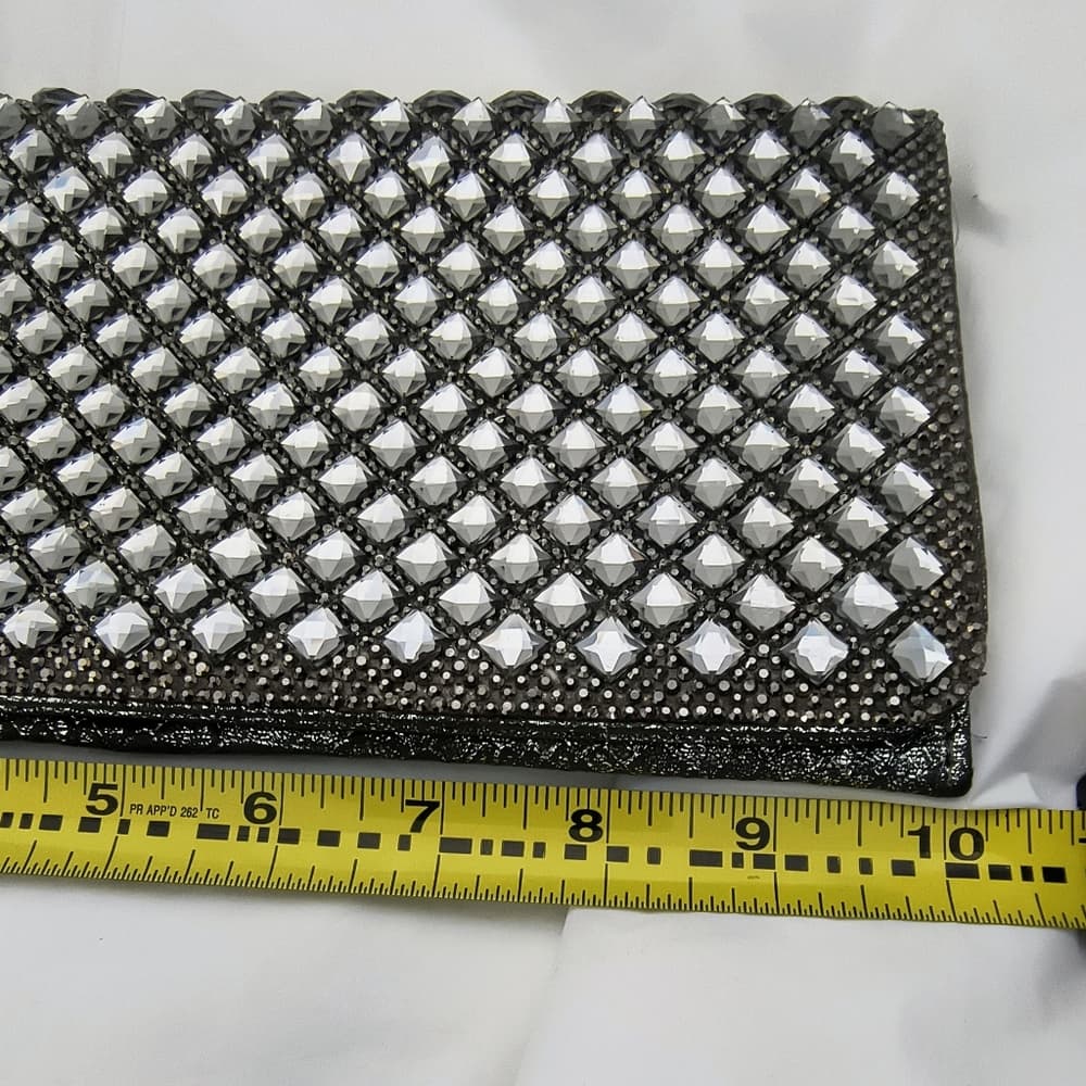 Elegant STARLET Black Chain Silver Rhinestone Clutch - Thumbnail 7