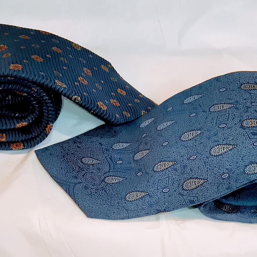 BALMAIN - 2 Pierre Balmain Blue Italian Silk Ties with Paisley & Floral Patterns - Thumbnail 8