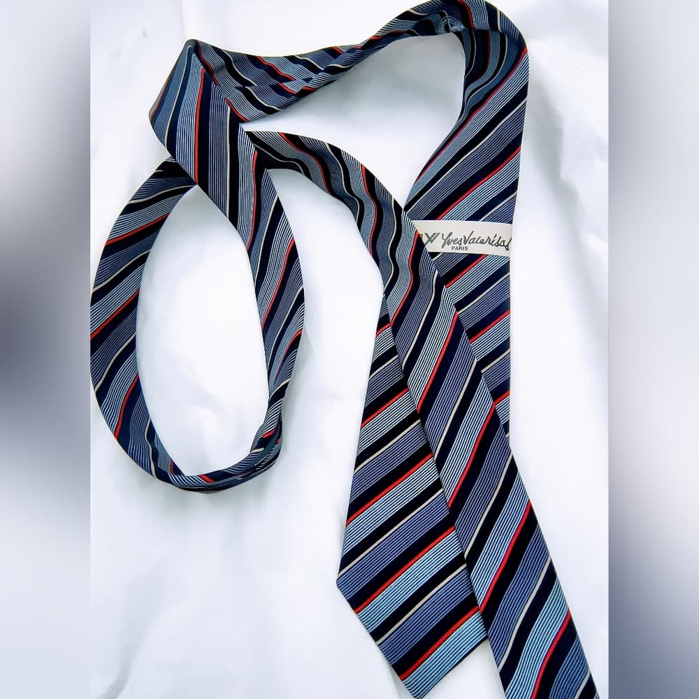 Yves Vacarisas Striped Tie - Blue and Red - Thumbnail 3
