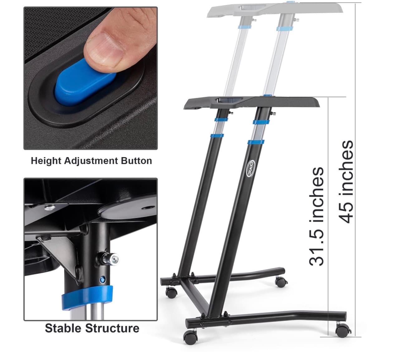VIVO Adjustable Mobile Laptop Desk Stand with Wheels - Thumbnail 2