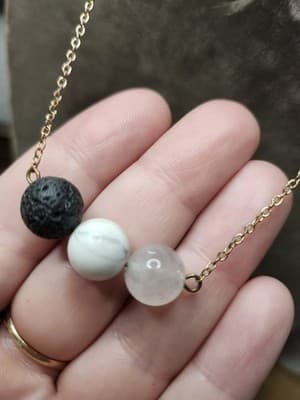 Black Lava Stone Other Gem Beads Earrings And Necklace Essential Oil Defuser - Thumbnail 3