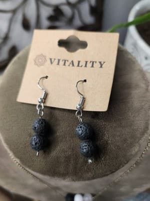 Black Lava Stone Other Gem Beads Earrings And Necklace Essential Oil Defuser - Thumbnail 4