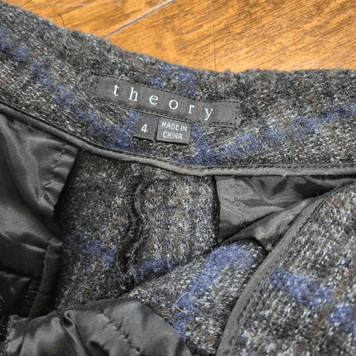 Theory Charcoal and Blue Alpaca Wool Blend Dress Shorts - Thumbnail 7