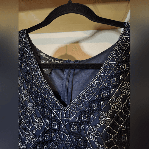 Navy Blue Beaded Formal Mother Of the Bride Dress Pisarro Nights - Thumbnail 4