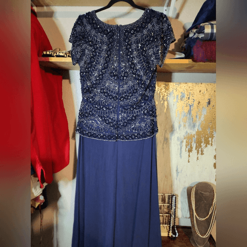 Navy Blue Beaded Formal Mother Of the Bride Dress Pisarro Nights - Thumbnail 7