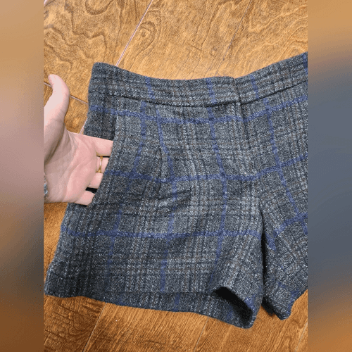 Theory Charcoal and Blue Alpaca Wool Blend Dress Shorts - Thumbnail 3