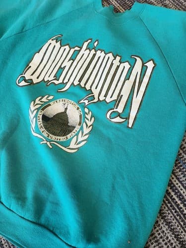Vintage Unisex Green Washington Fruit Of The Loom Pullover Crew Neck Sweatshirt - Thumbnail 2