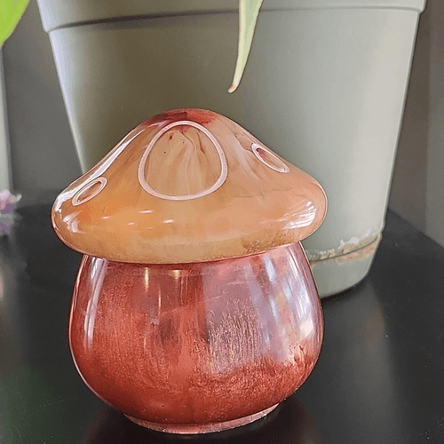 Retro Looking Orange and Yellow Mini Mushroom Jar Trinket Dish with Lid - Thumbnail 2