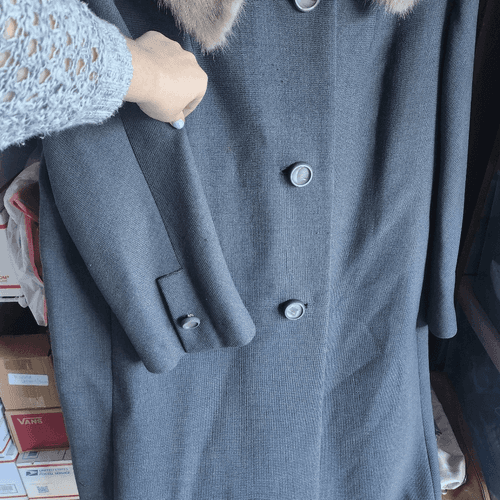 Vintage ILGWU Union Made 1960s Fur Collar Blue Chunky Button Mod Ladies Jacket - Thumbnail 16