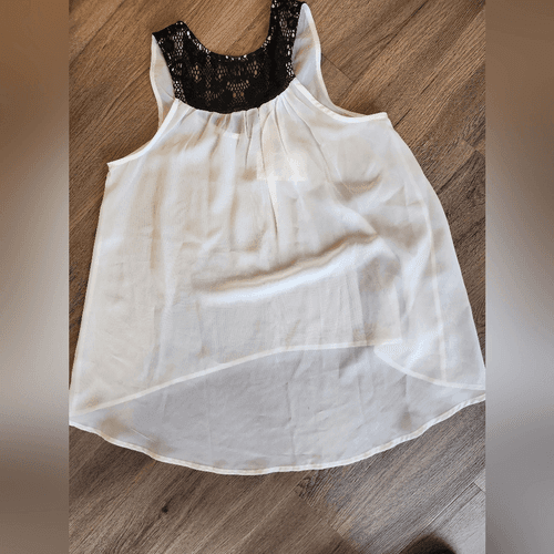 Nwt White Sheer Lace Black Collar High Low Sleeveless Blouse - Thumbnail 7