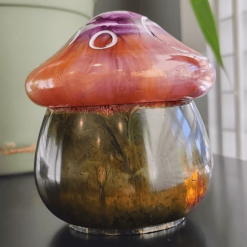 Retro Looking Orange and Yellow Mini Mushroom Jar Trinket Dish with Lid - Thumbnail 11